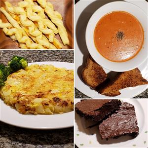 Butler/Dominy's Full Menu (Cheese Straws, Tomato Soup, Tortilla de Patatas and Brownies)